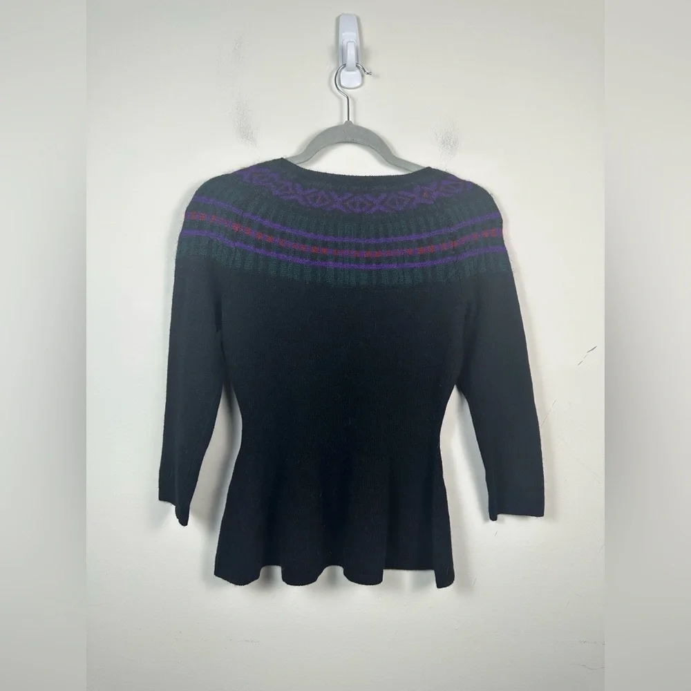 Lauren Ralph Lauren Peplum Sweater Women XS Black NWT‎ Nordic Fair Isle Mohair